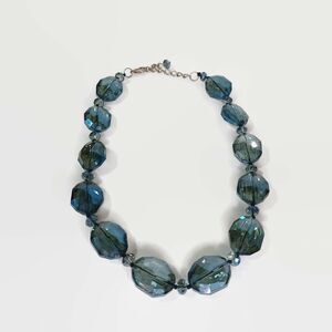 Faceted Blue Glass Bead Silver Tone Necklace